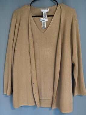 Vintage Covington Gold Metallic Cardigan & Top Shirt Long Sleeve XL